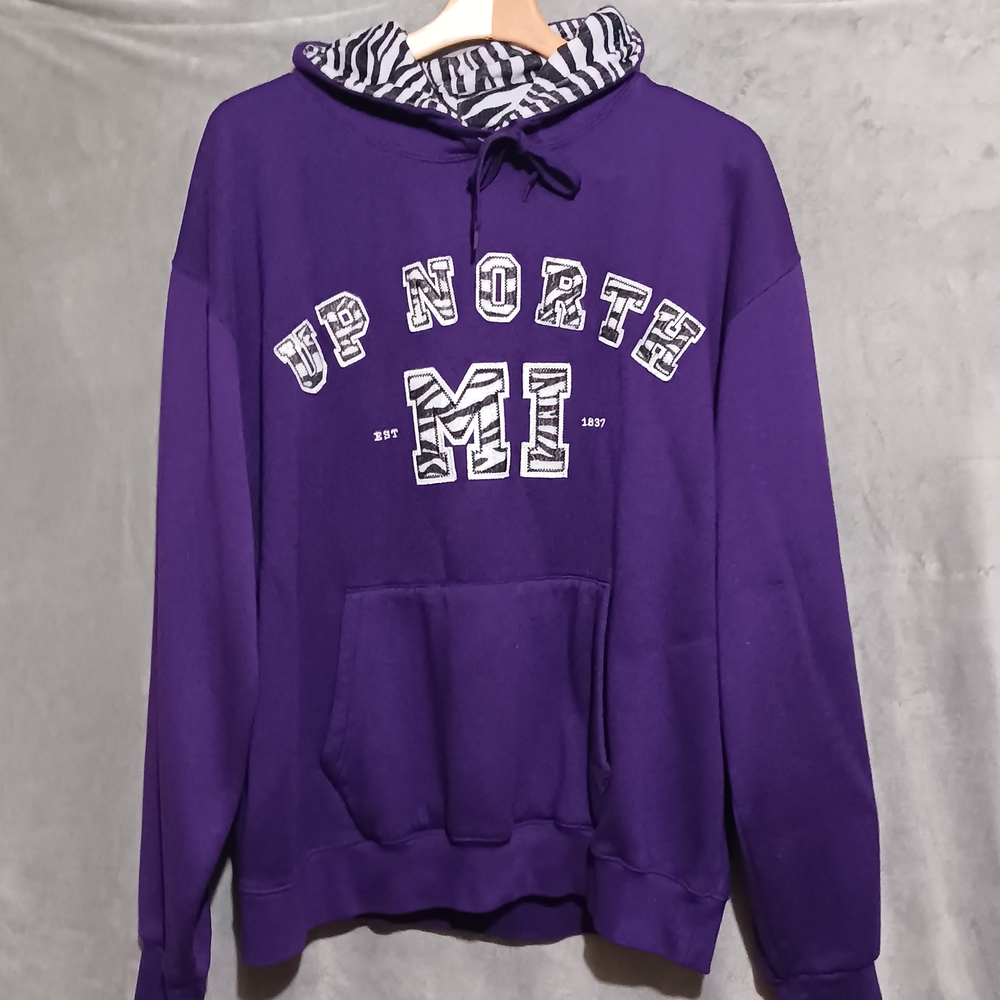 Michigan Purple/ Zebra Print UP NORTH MI Womens XL Hoodie Sweatshirt